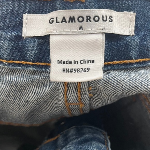 Glamorous Women's Blue Denim Shorts Floral Embroidery Distressed Cuffed Size M - Picture 4 of 8